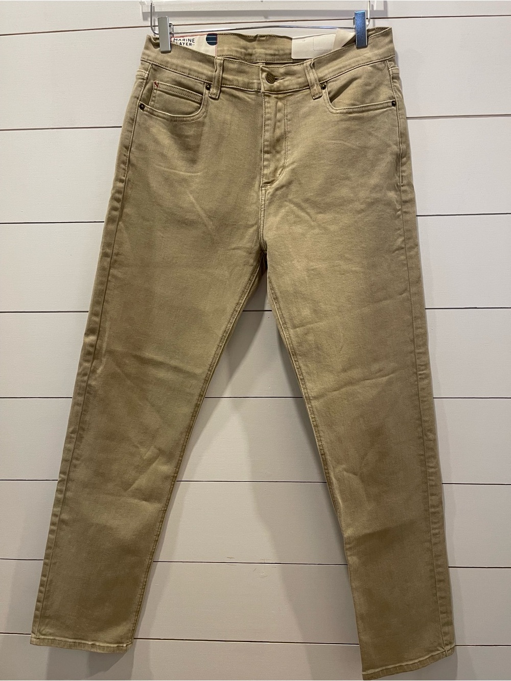 Marine Layer 5 Pocket Slim Straight Twill Khaki Tan Men’s Pant Size 34x32 NWT